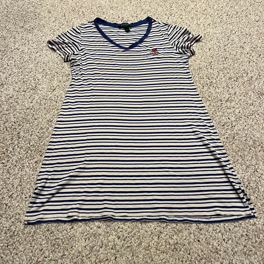 Lauren Ralph Lauren Striped Short Sleeve Dress Sz L Blue White Cotton Preppy